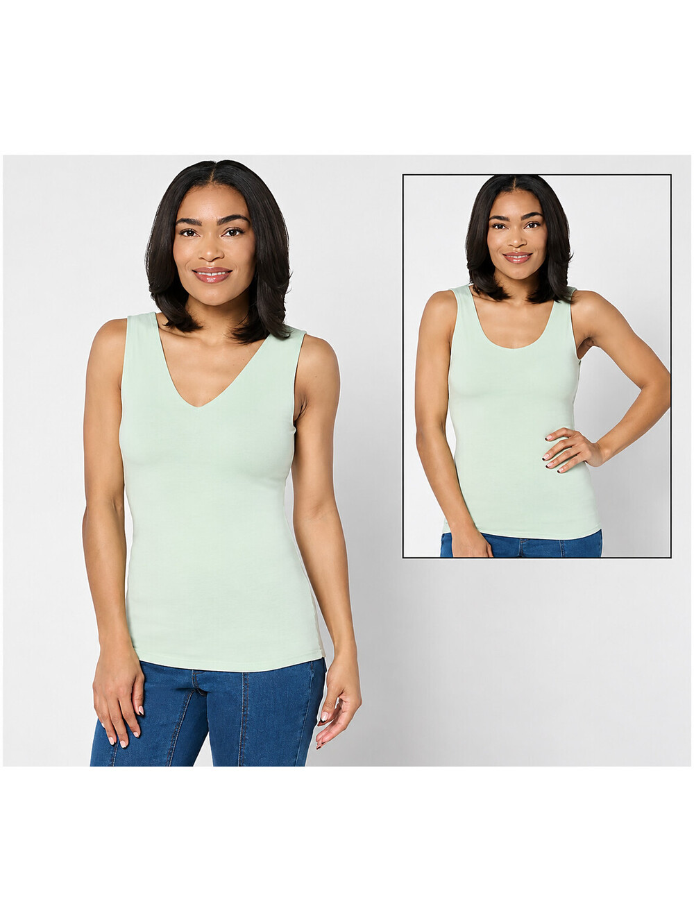 Joan Rivers Wardrobe Builders ButterSoft Dual Neckline Tank Sage, Medium